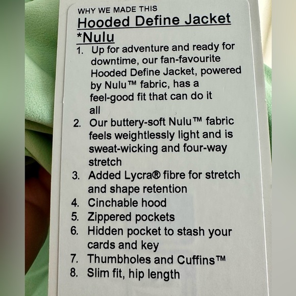 New 💥 LuluLemon Mint Hooded Define Jacket | Size 12 - Picture 10 of 10